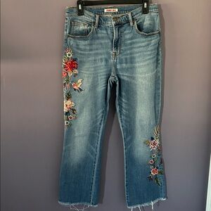 Johnny Was Denim Jeans with Floral Stitching